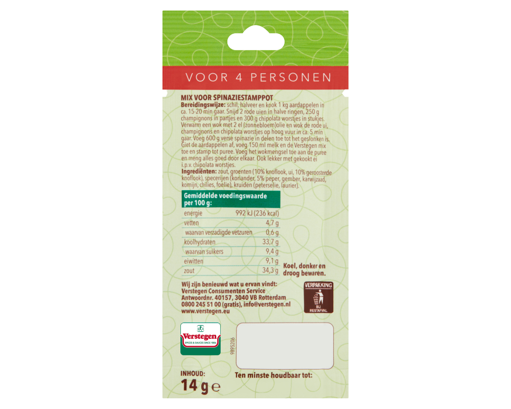 Mix voor Stamppot Spinazie - Zakje