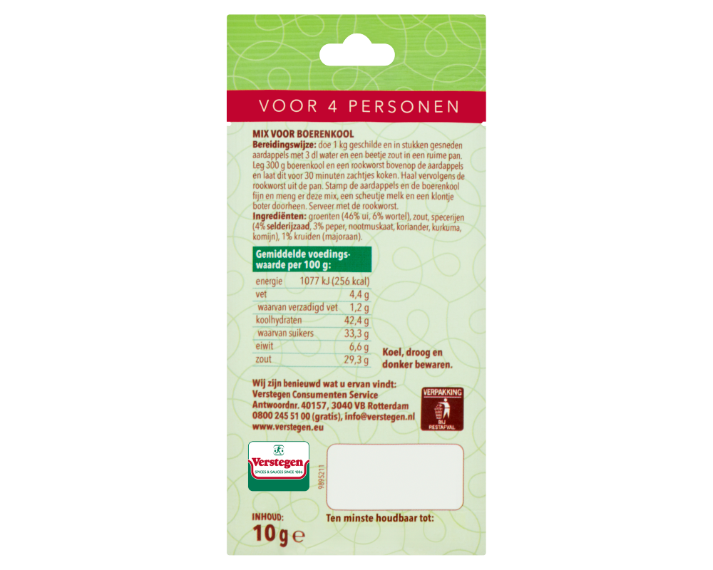 Mix voor Stamppot Boerenkool - Zakje